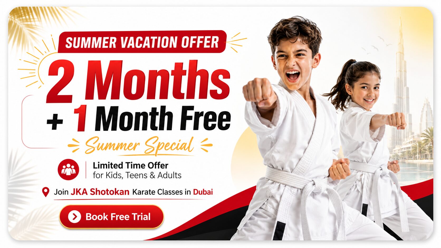 Summer vacation karate offer in Dubai - 2 months plus 1 month free at JKA Shotokan Karate Club Dubai