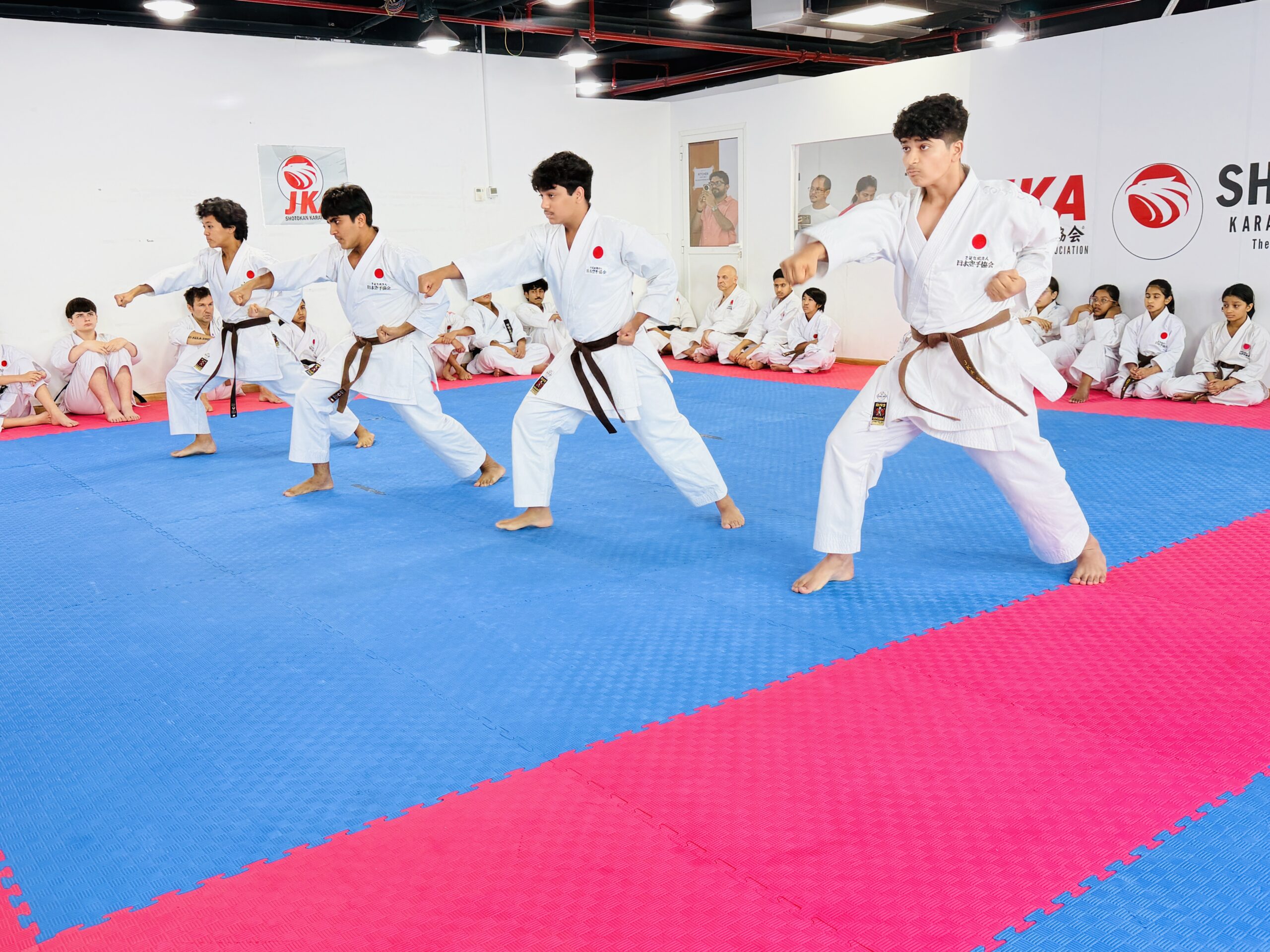 JKA Shotokan Karate students during black belt examination in Dubai