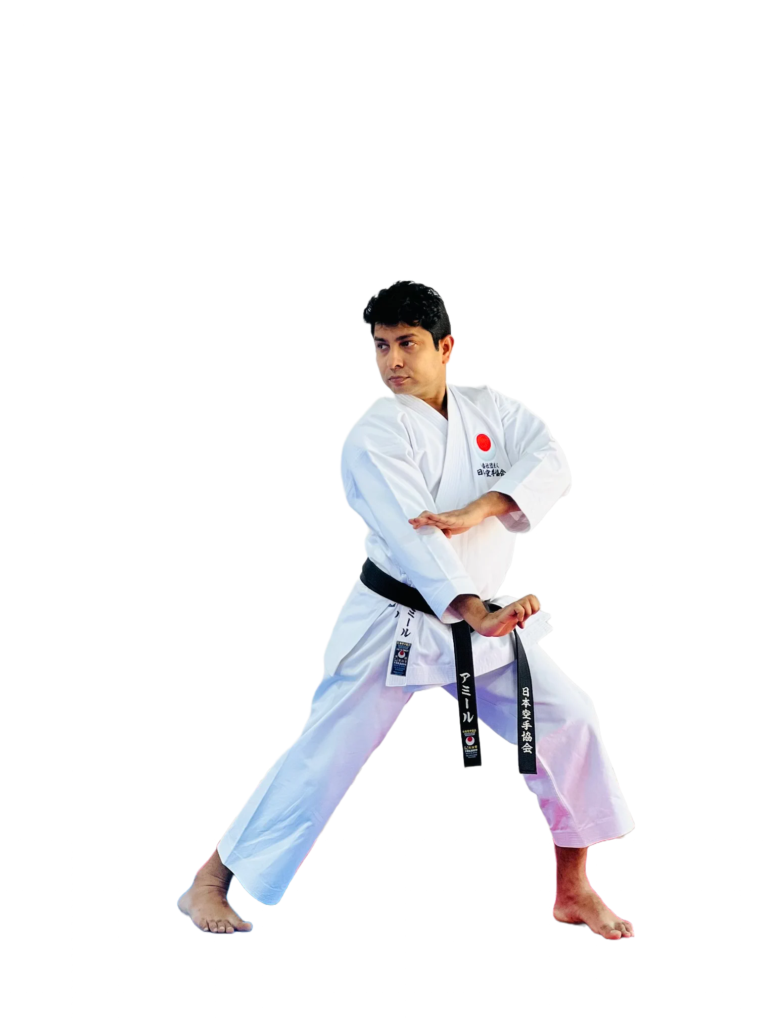 Sensei Ameer Adukkattil, JKA 6th Dan and Examiner C, demonstrating Shotokan Karate in Dubai